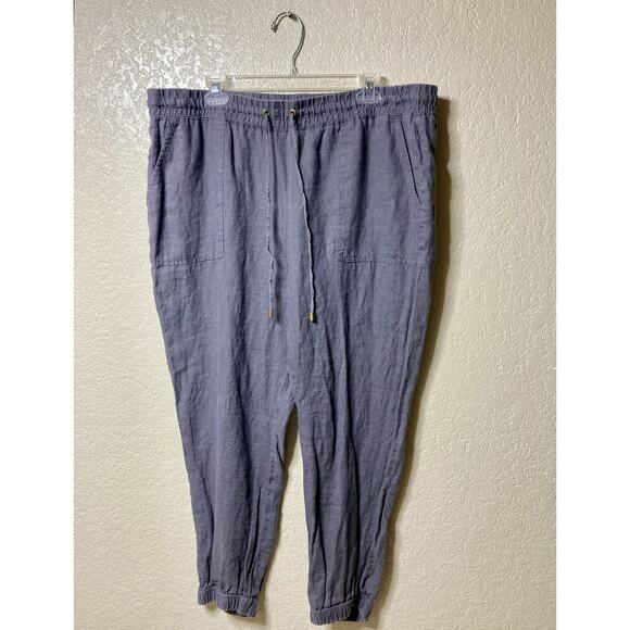 Ellen Tracy 100% Linen Jogger Pants XL Iron Grey Elastic Waist Drawstring - Picture 1 of 12